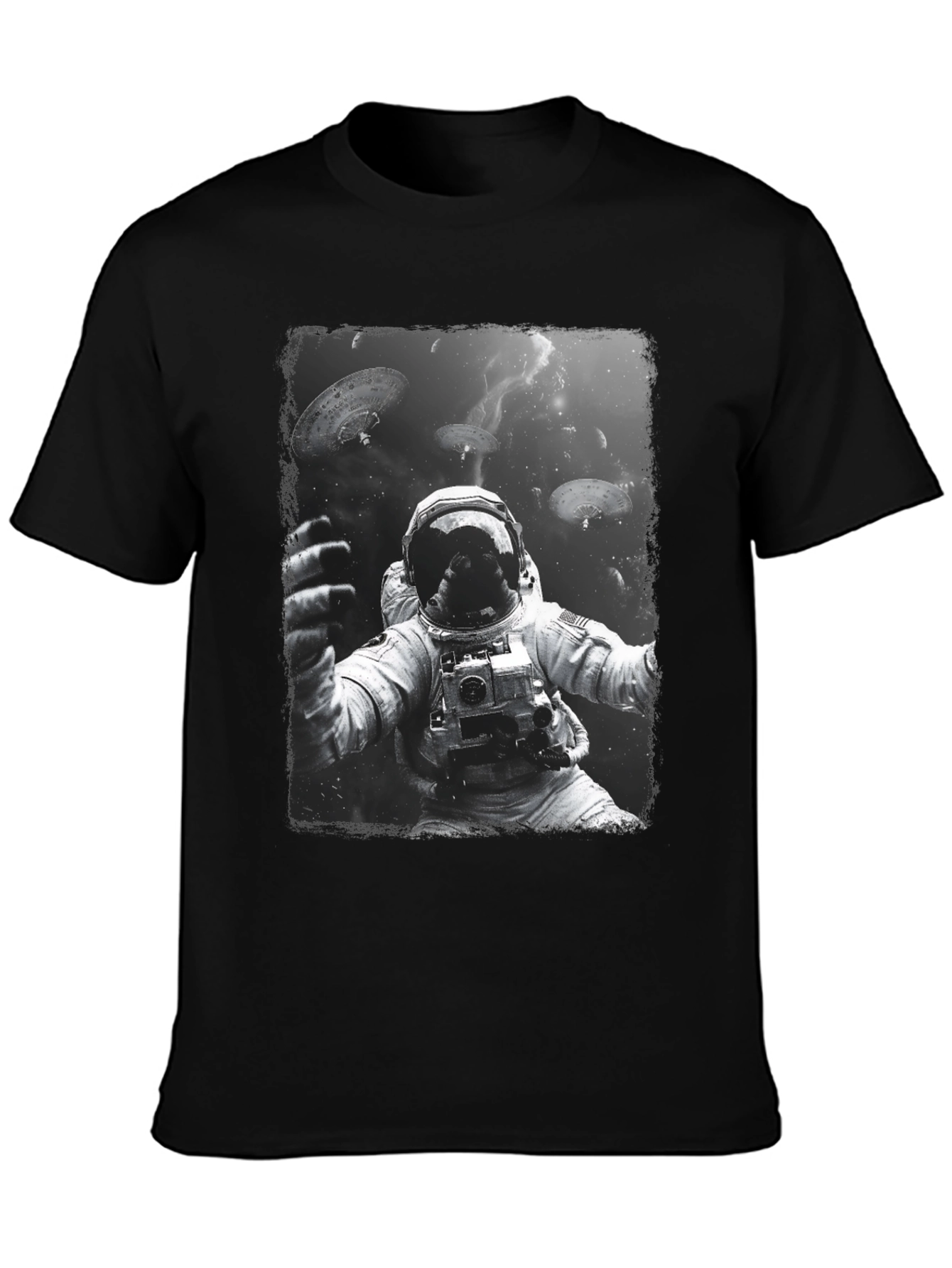 Astronaut in Space Graphic Tee - Black Cotton T-Shirt