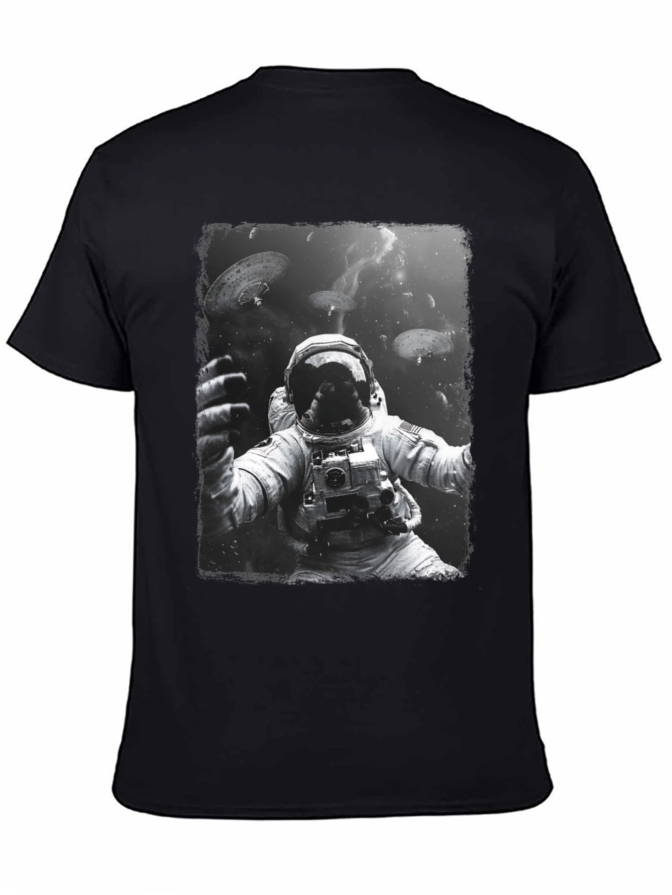 Astronaut in Space Graphic Tee - Black Cotton T-Shirt