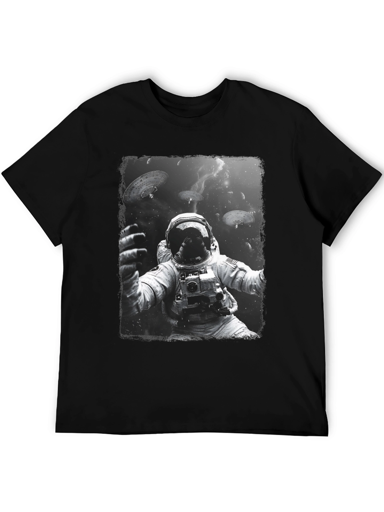 Astronaut in Space Graphic Tee - Black Cotton T-Shirt