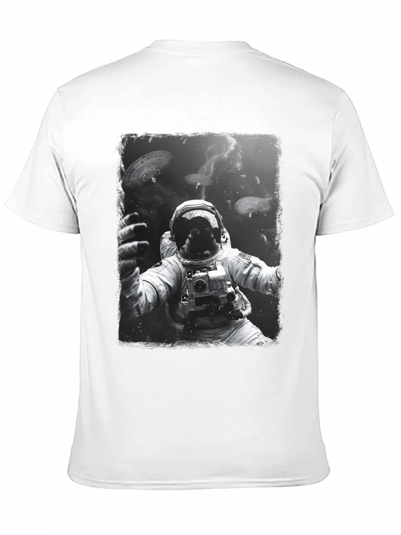 Astronaut in Space Graphic Tee - Black Cotton T-Shirt
