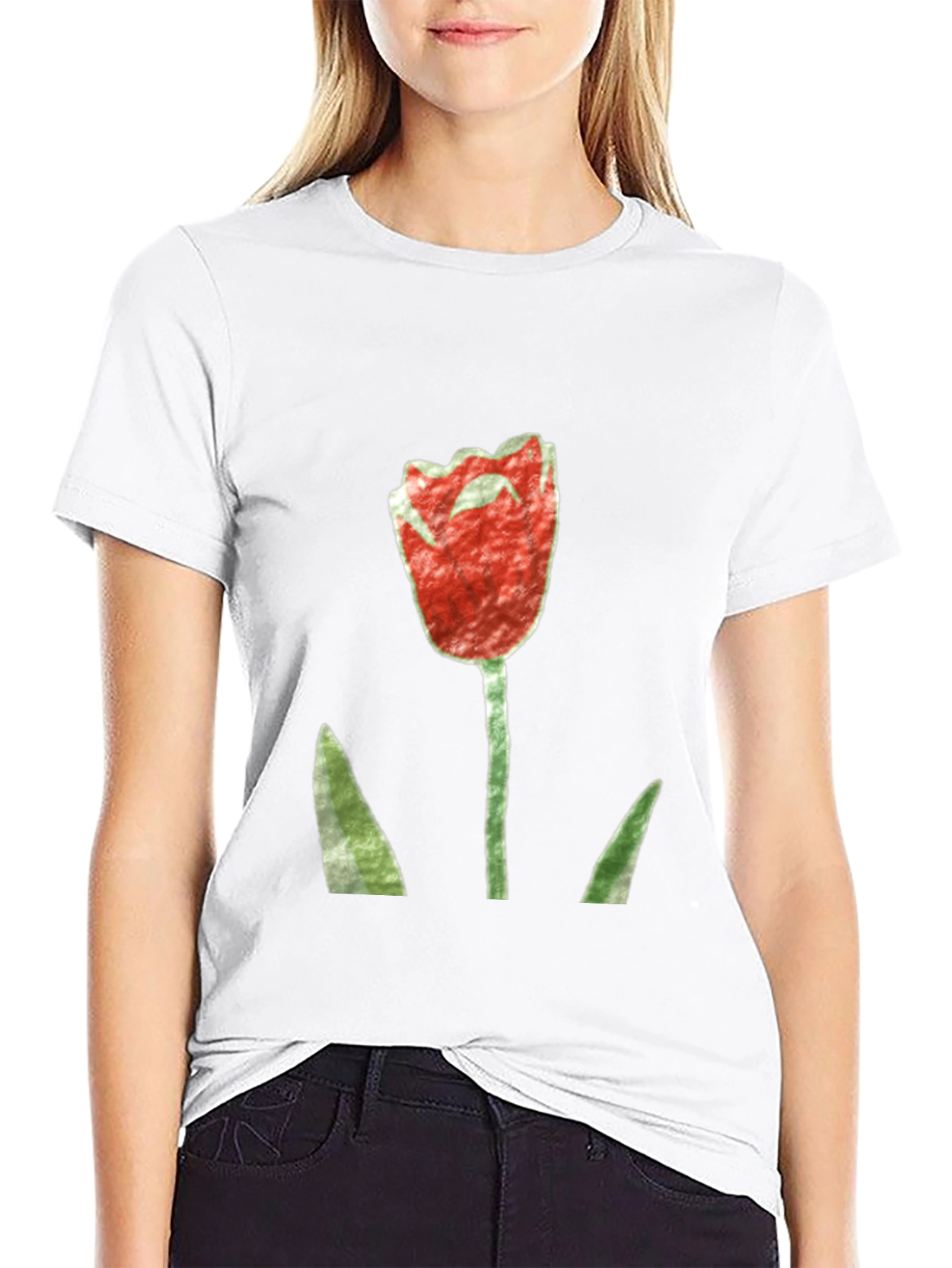Red Tulip Graphic Black T-Shirt