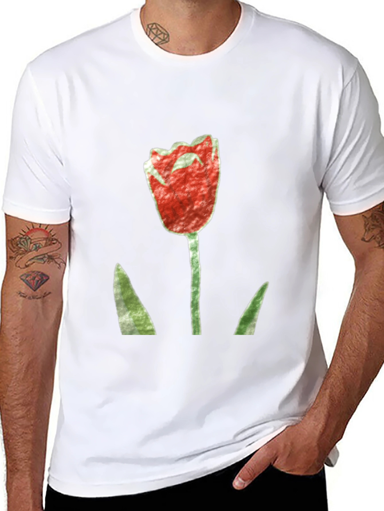Red Tulip Graphic Black T-Shirt