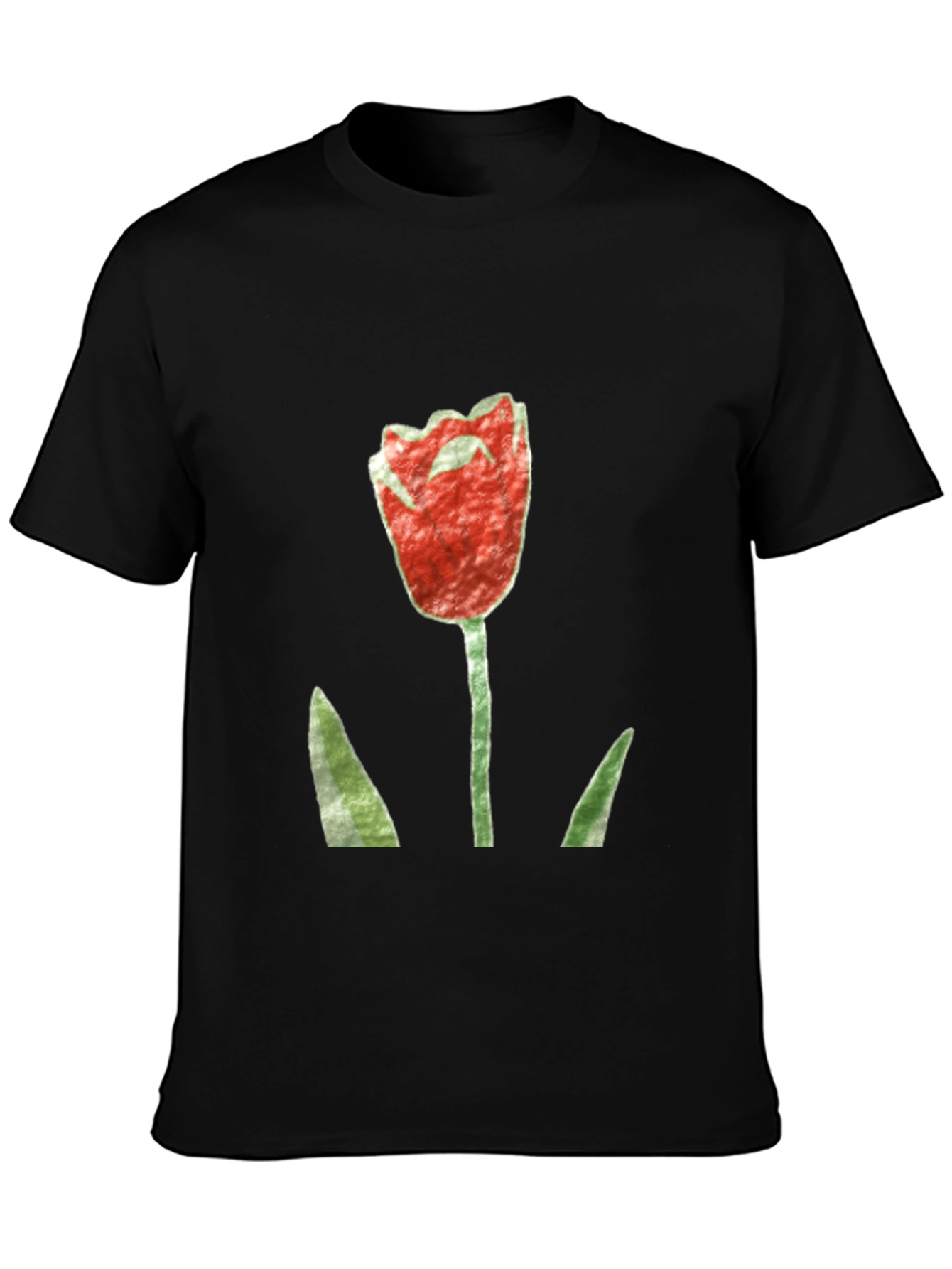 Red Tulip Graphic Black T-Shirt