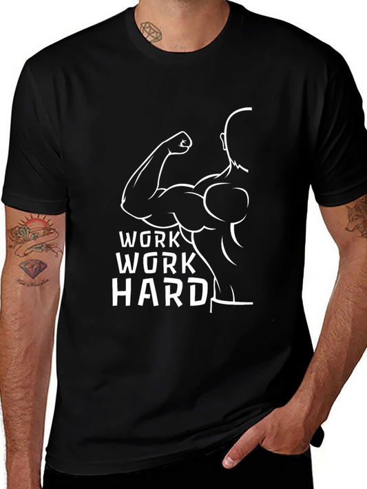 Work Hard Graphic Tee - Black Cotton Gym Shirt