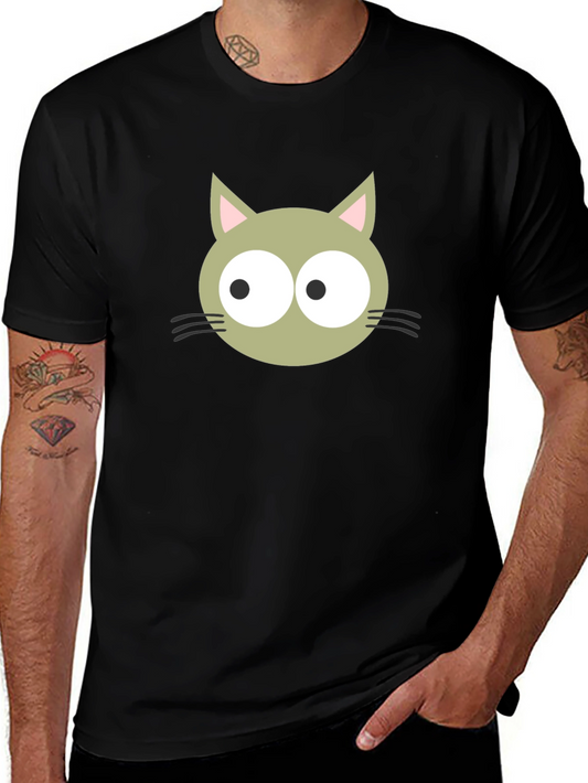 Cartoon Cat Graphic Tee - Black Cotton Blend Shirt