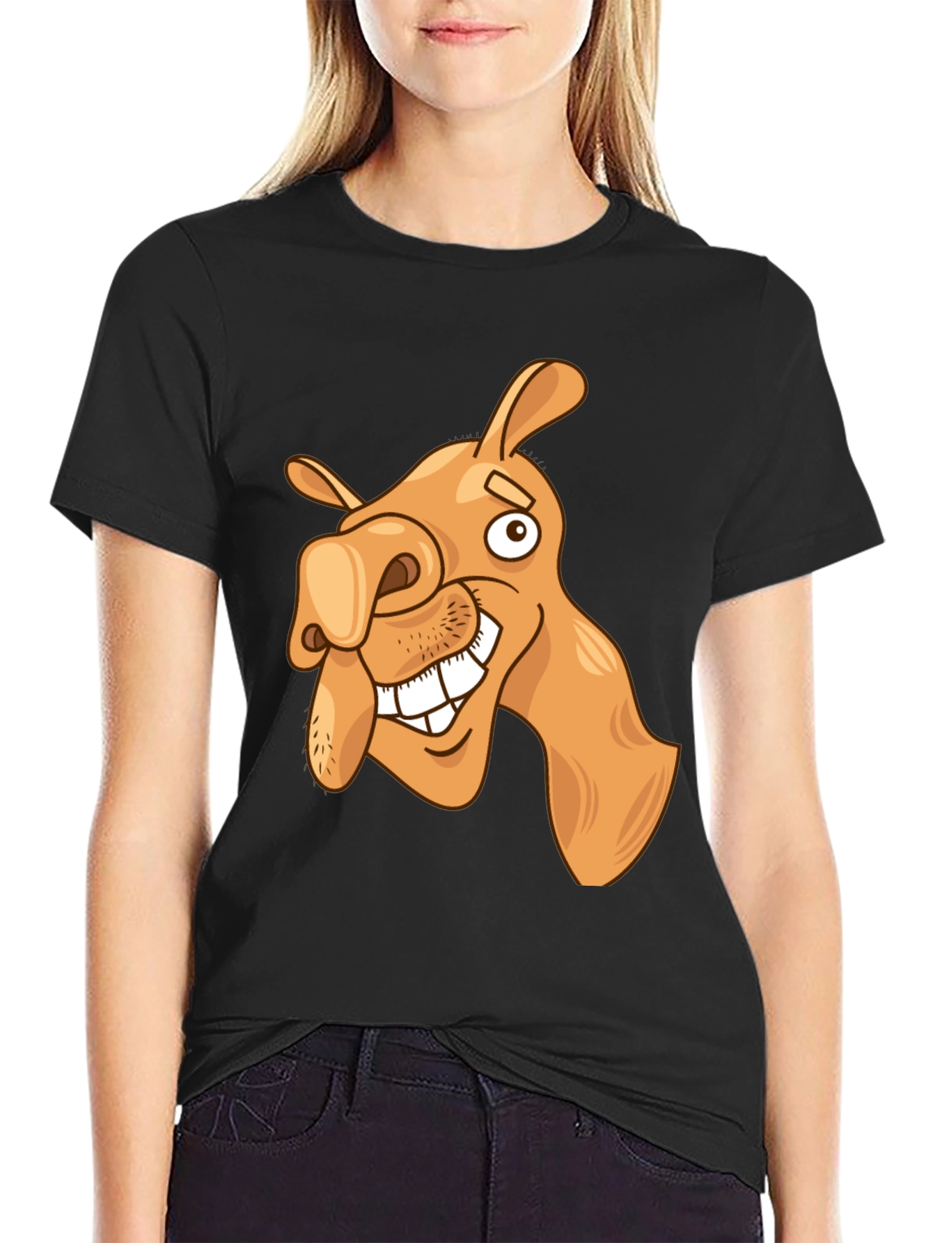 Funny Camel Cartoon Graphic Black T-Shirt