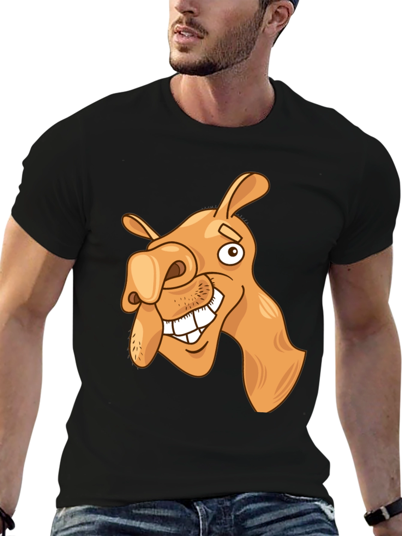 Funny Camel Cartoon Graphic Black T-Shirt