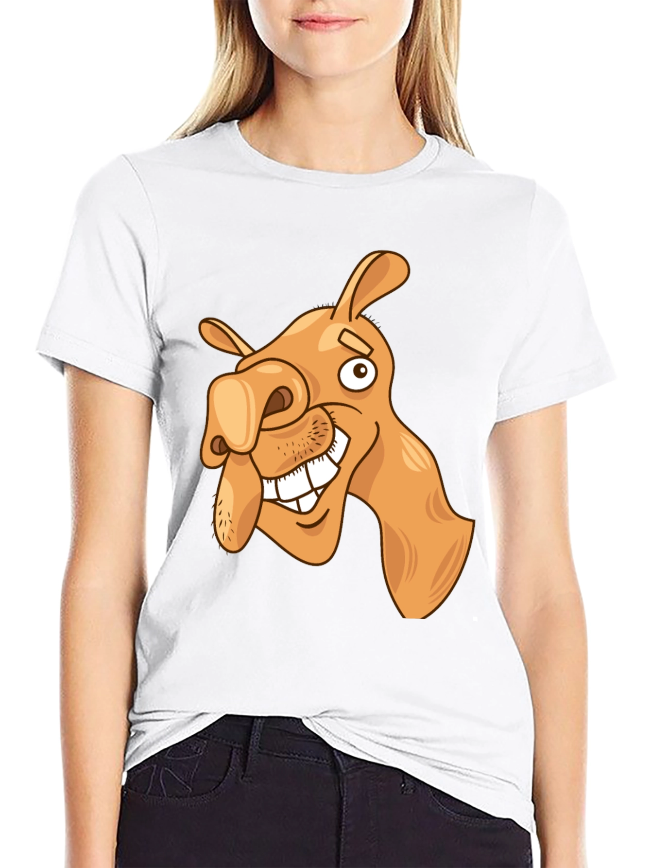 Funny Camel Cartoon Graphic Black T-Shirt