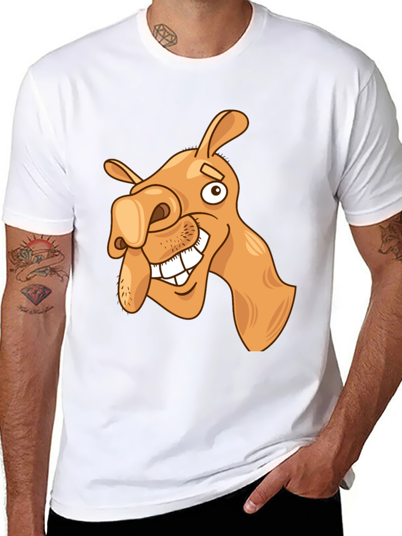 Funny Camel Cartoon Graphic Black T-Shirt