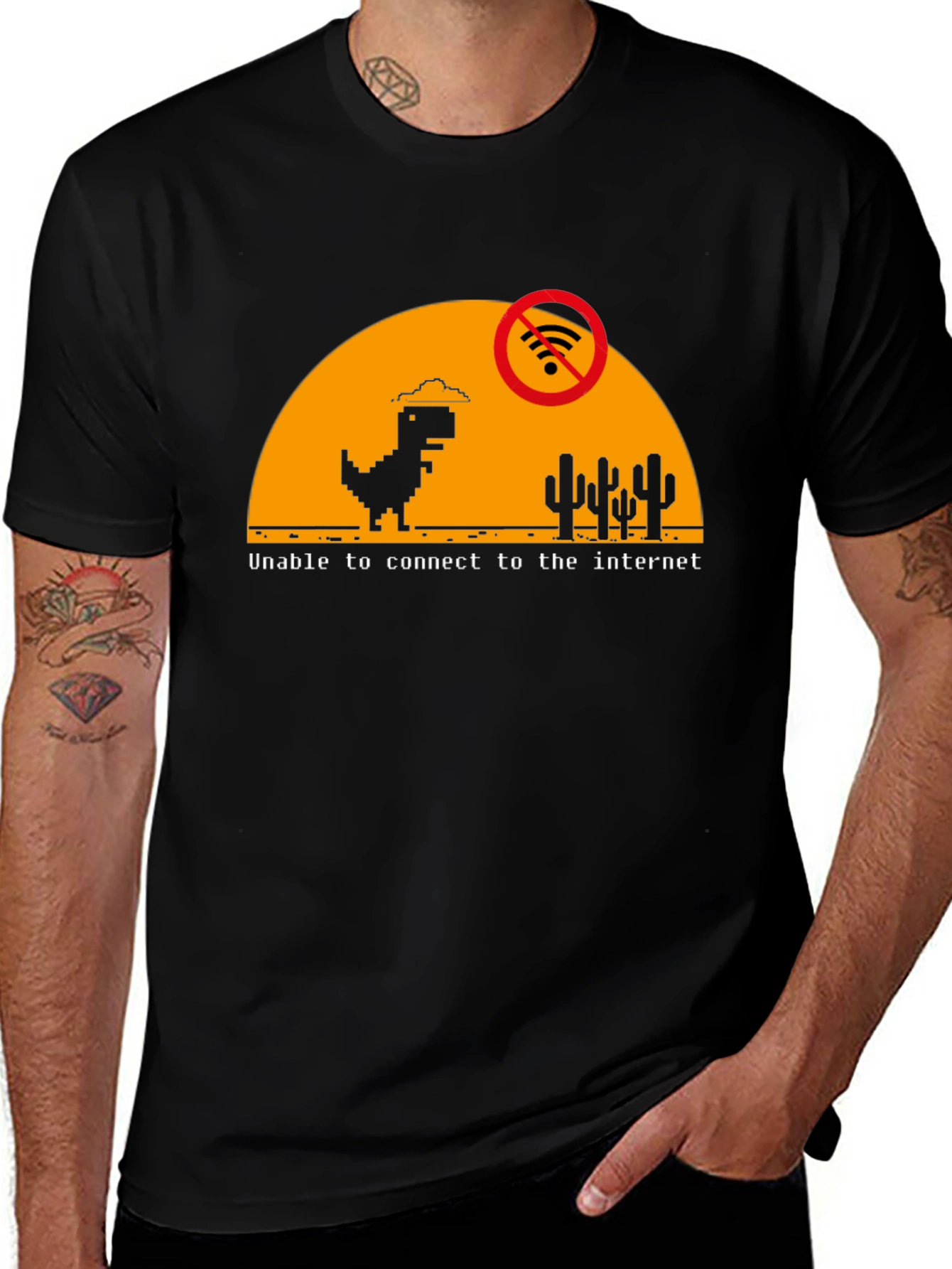 No Internet Dinosaur Graphic T-Shirt