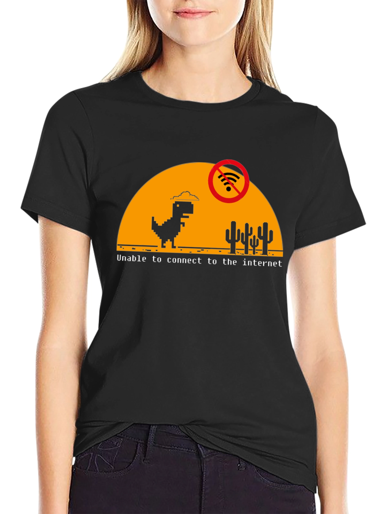 No Internet Dinosaur Graphic T-Shirt