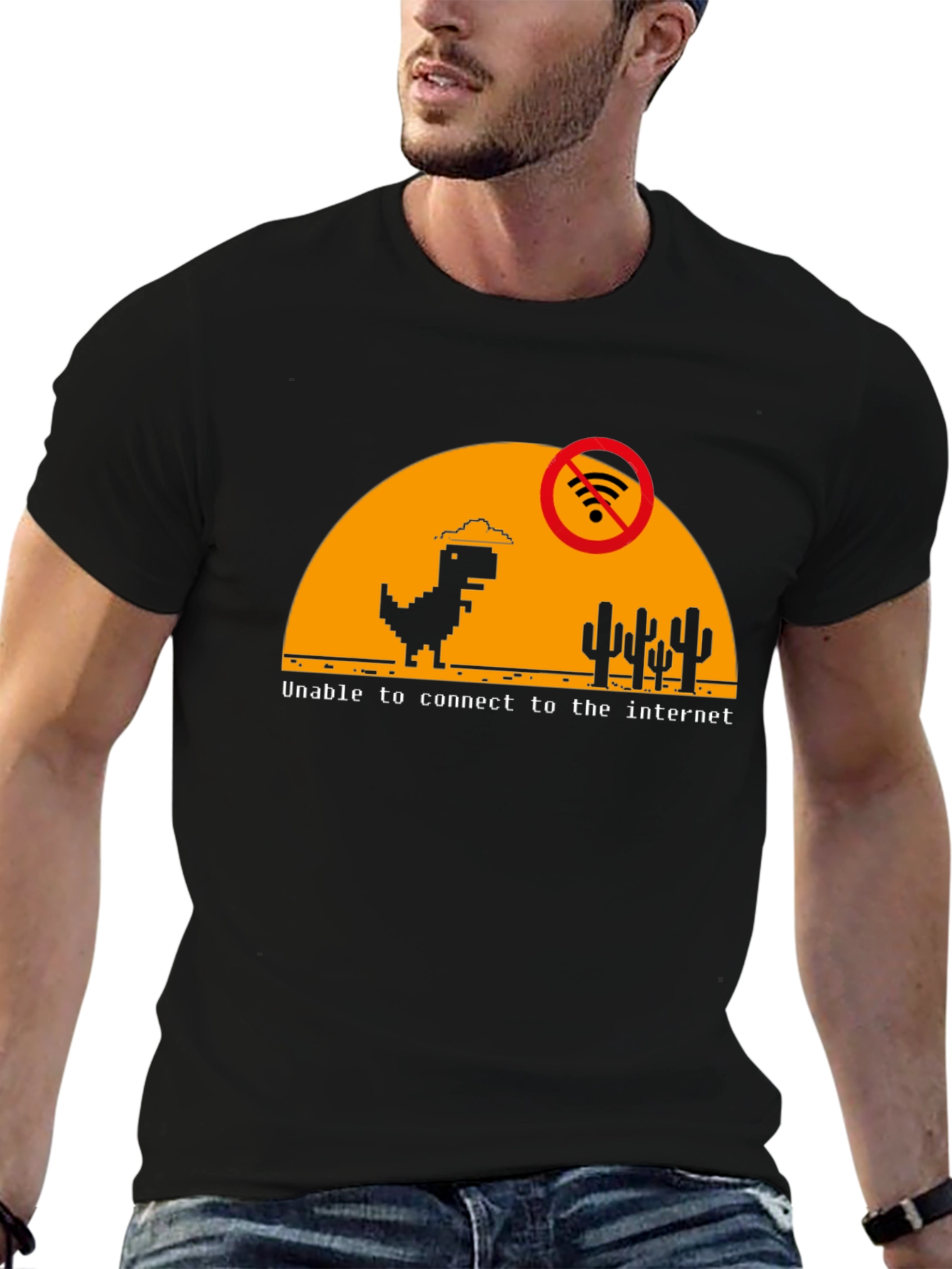 No Internet Dinosaur Graphic T-Shirt