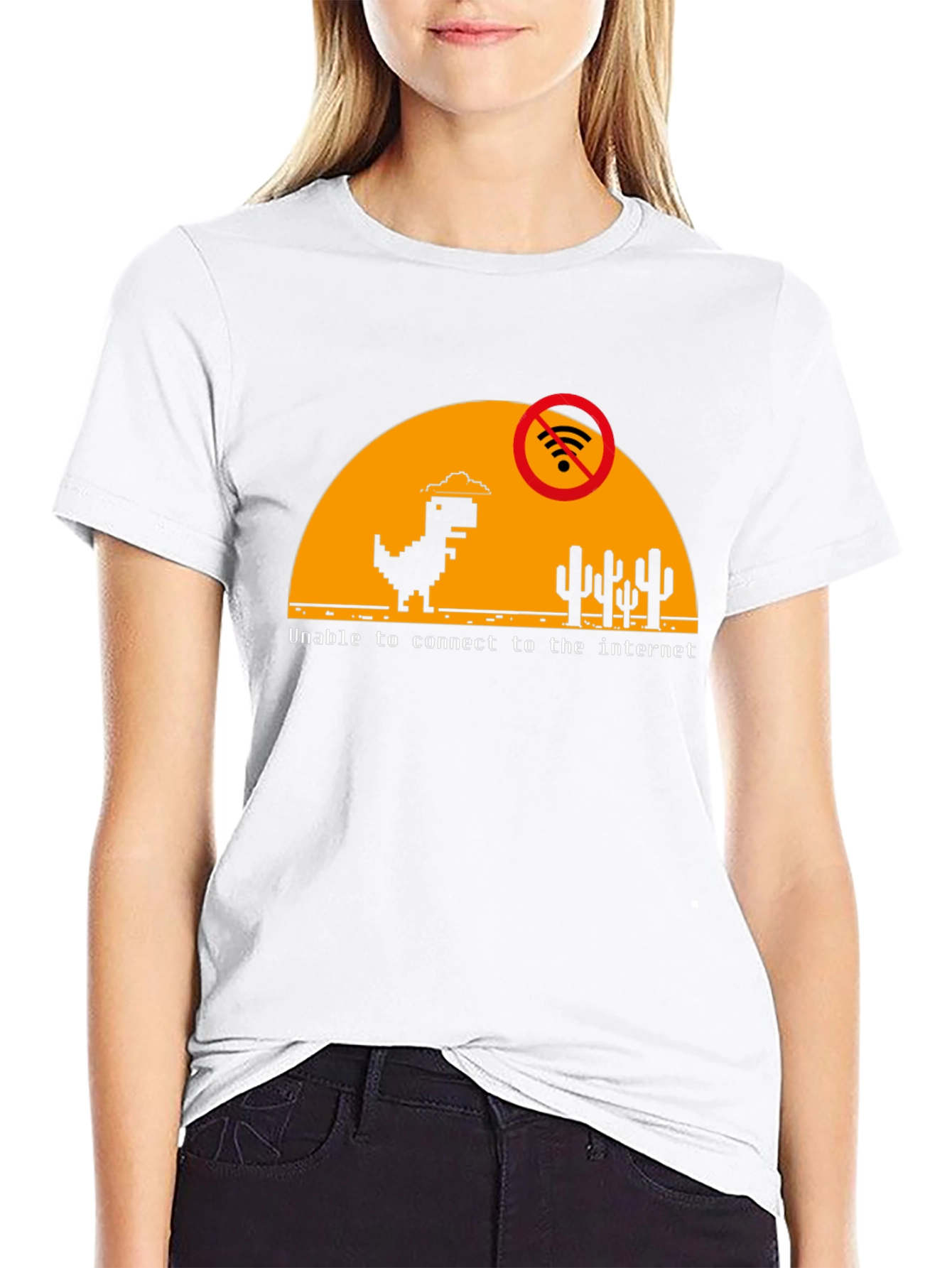 No Internet Dinosaur Graphic T-Shirt
