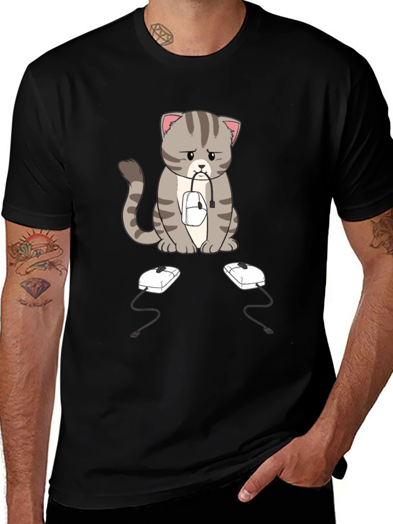 Sad Cat Computer Mouse T-Shirt