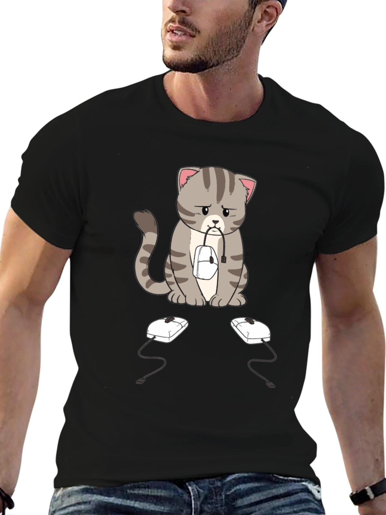Sad Cat Computer Mouse T-Shirt