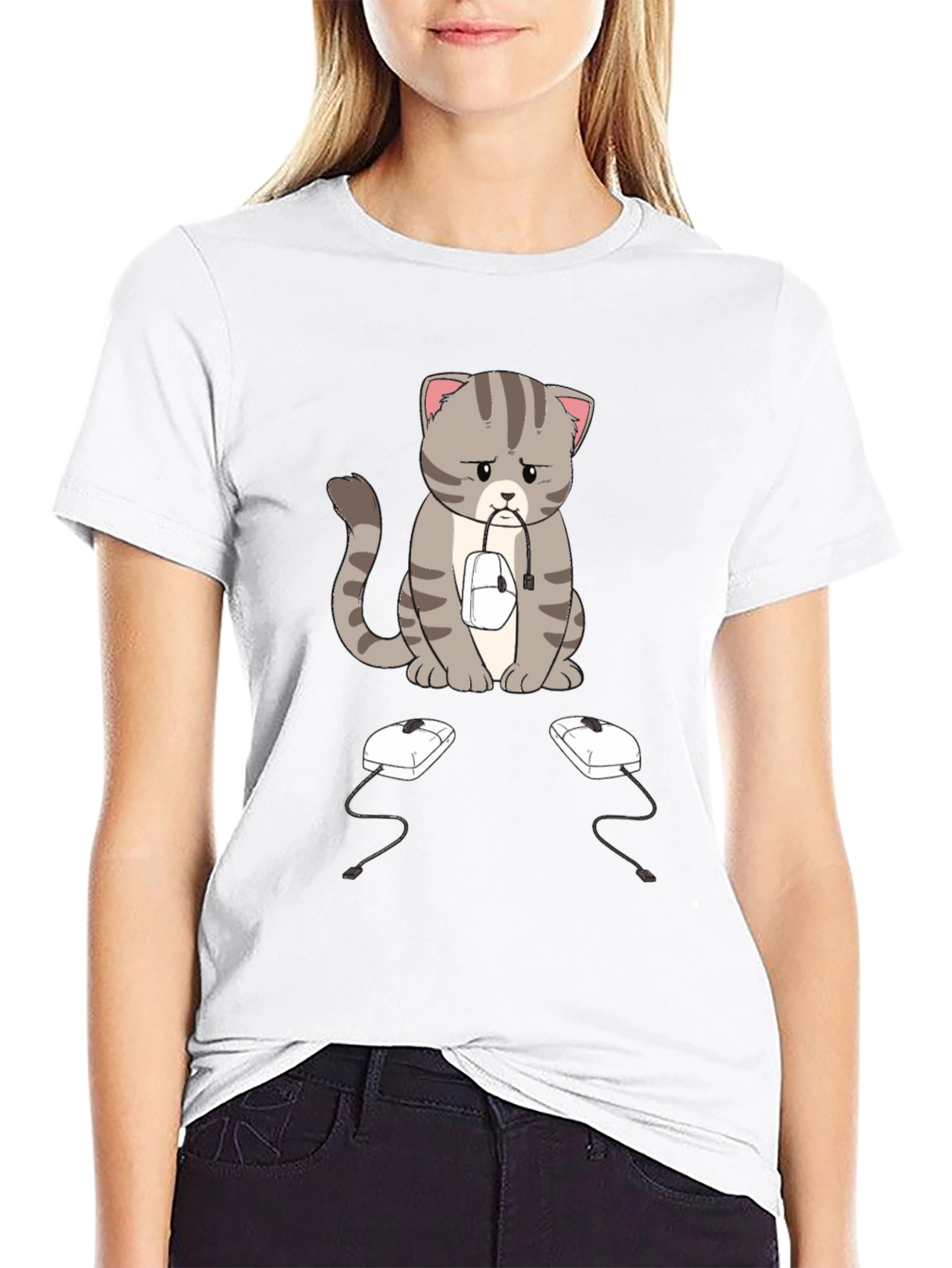 Sad Cat Computer Mouse T-Shirt