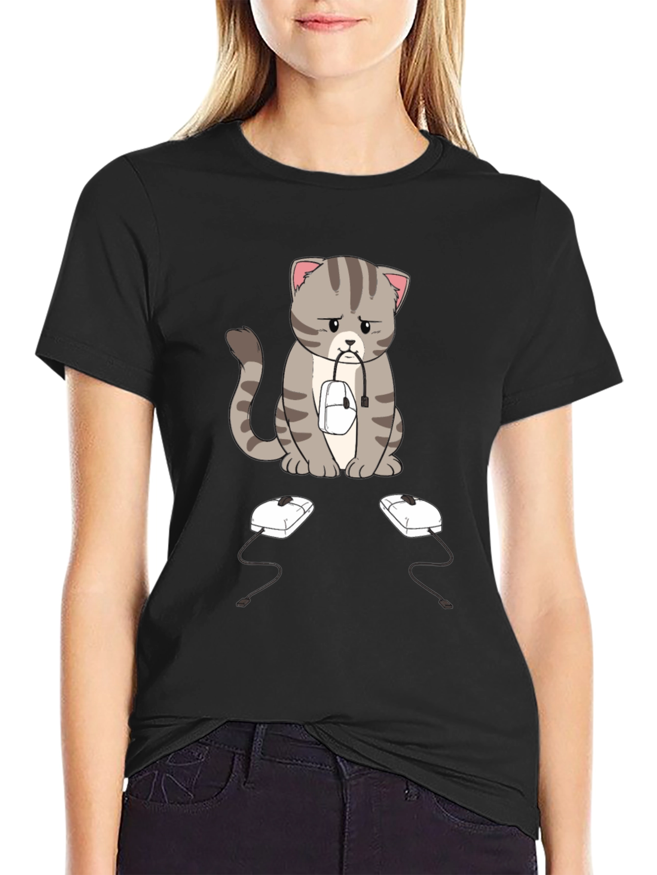 Sad Cat Computer Mouse T-Shirt