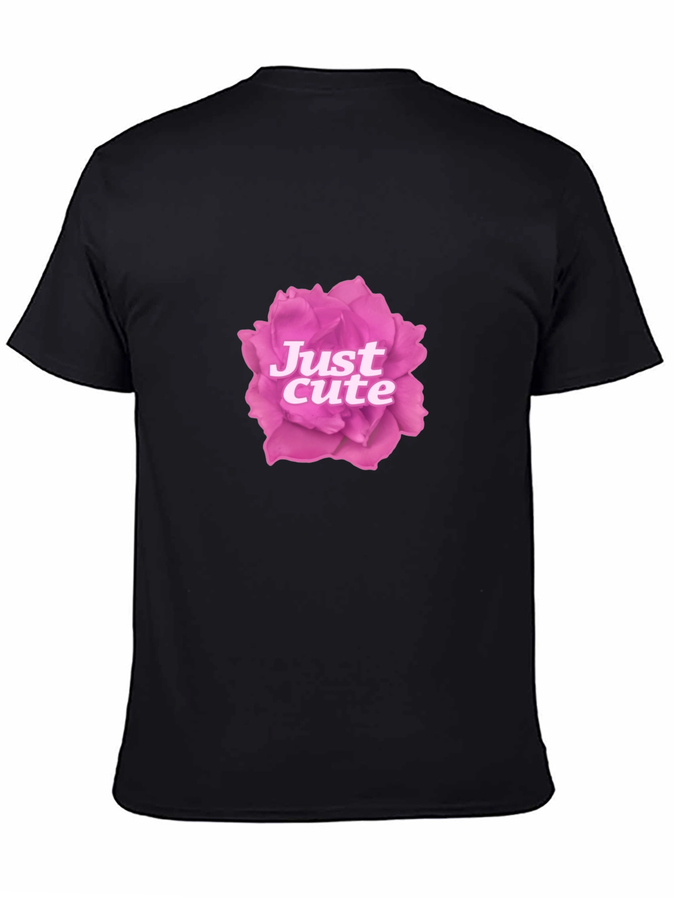 Just Cute Pink Rose Graphic Black T-Shirt