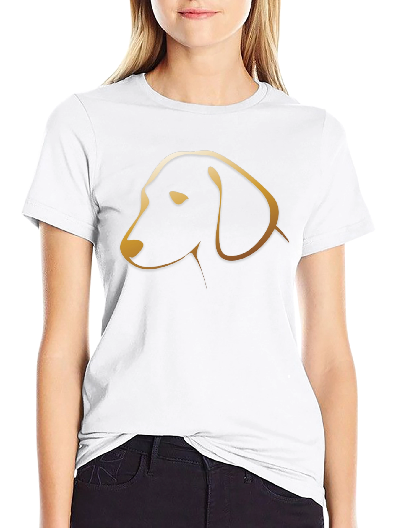 Black T-Shirt with Golden Dog Silhouette