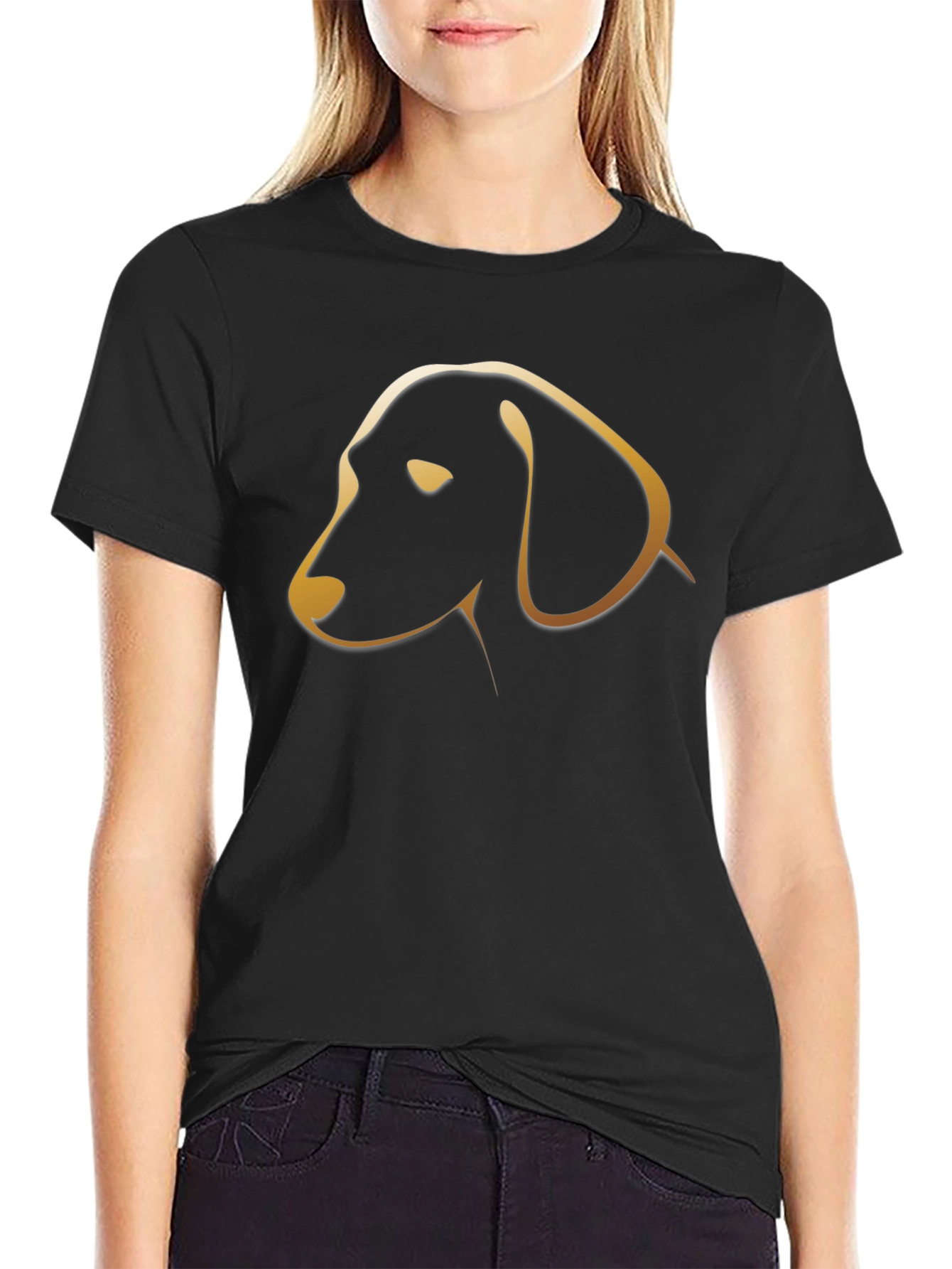 Black T-Shirt with Golden Dog Silhouette