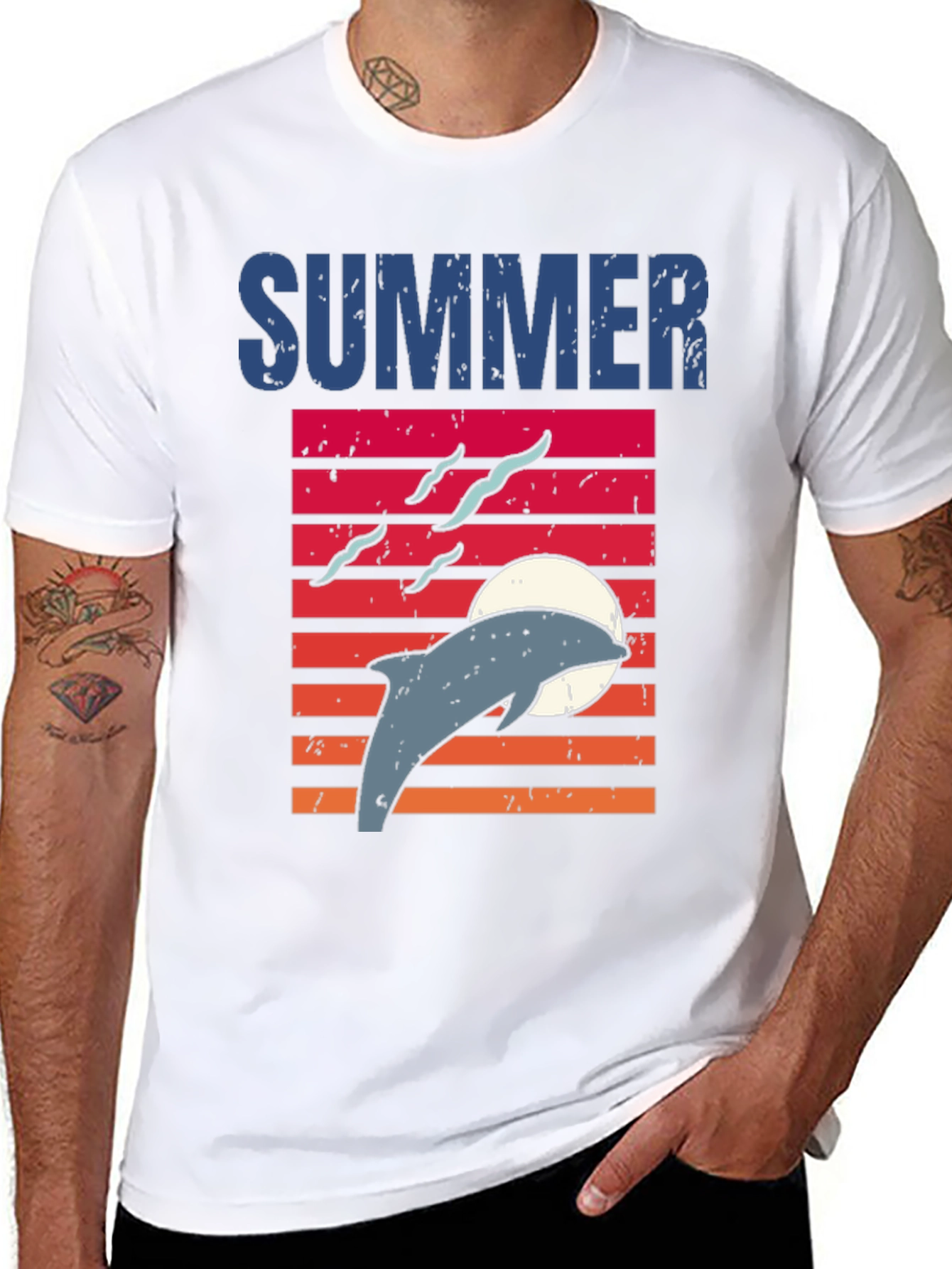 Summer Dolphin Sunset Graphic T-Shirt