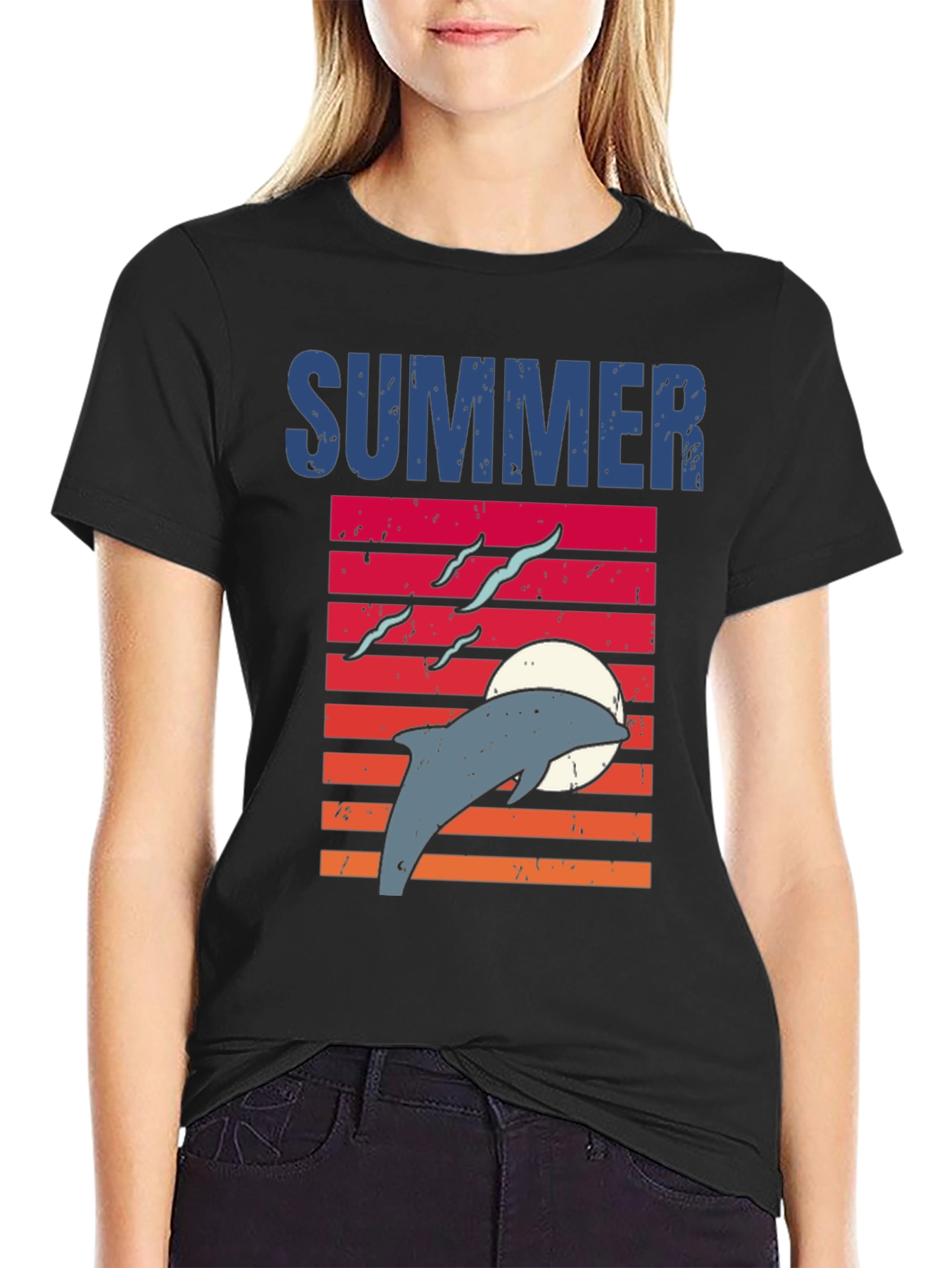 Summer Dolphin Sunset Graphic T-Shirt