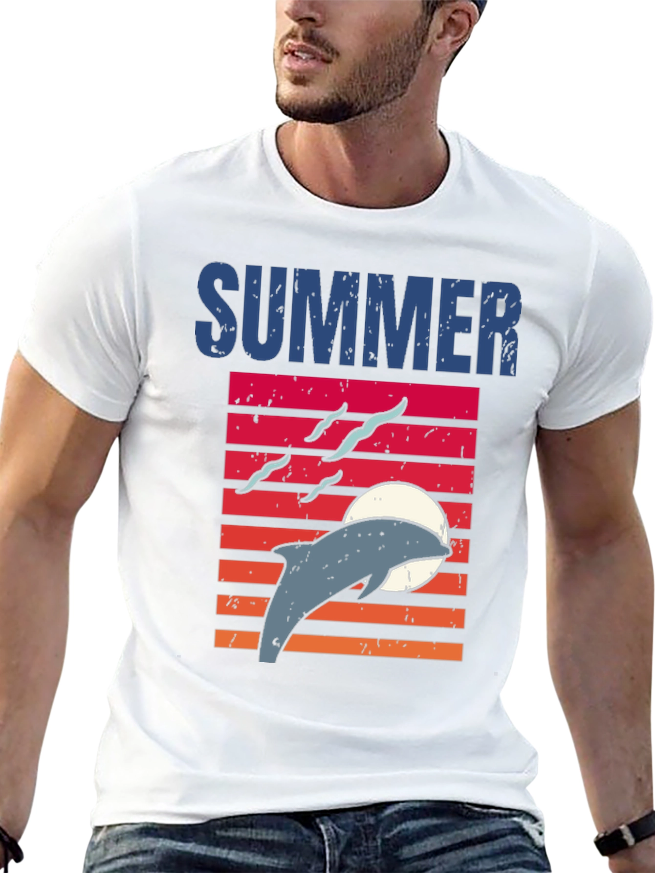 Summer Dolphin Sunset Graphic T-Shirt