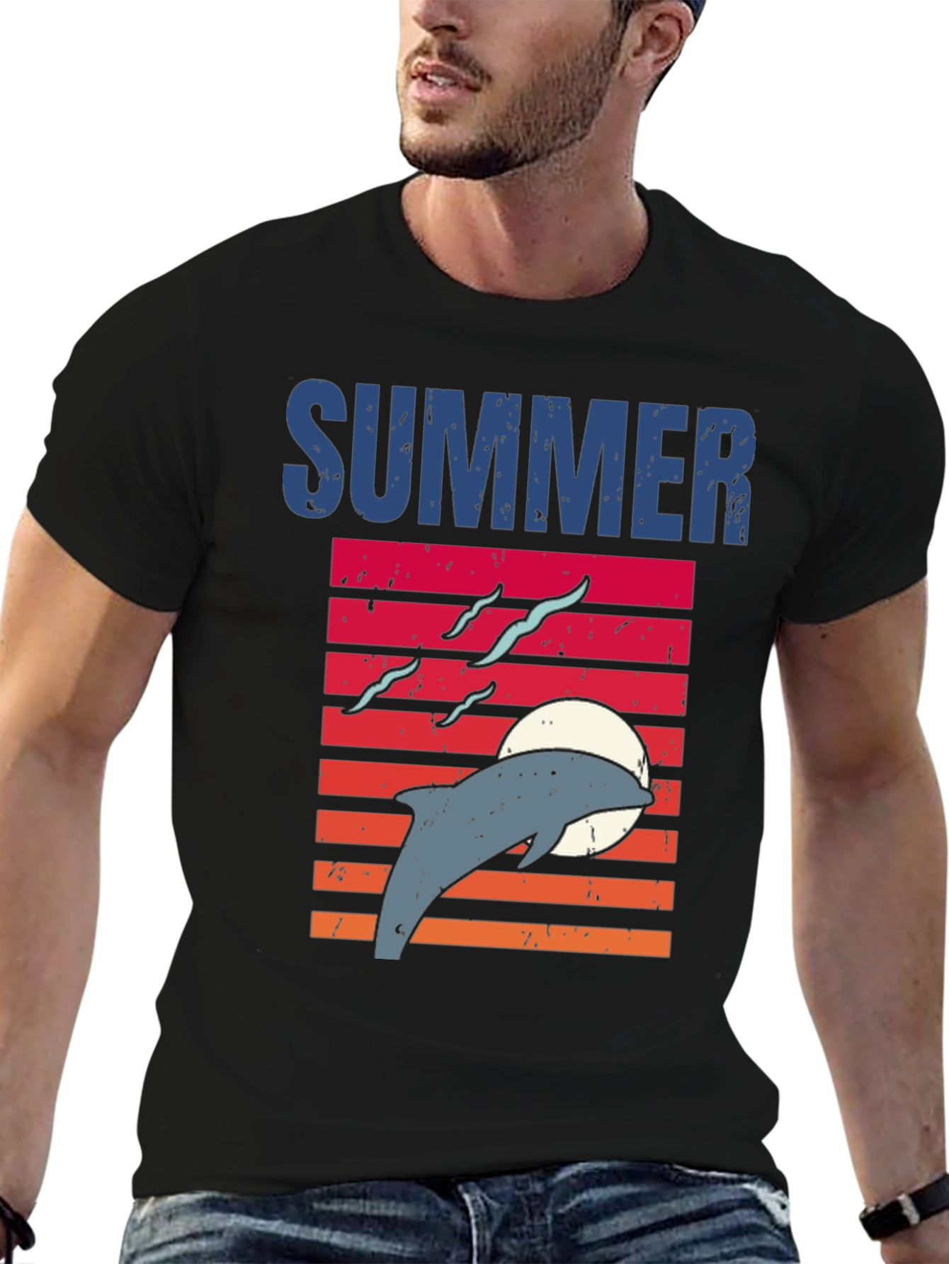 Summer Dolphin Sunset Graphic T-Shirt
