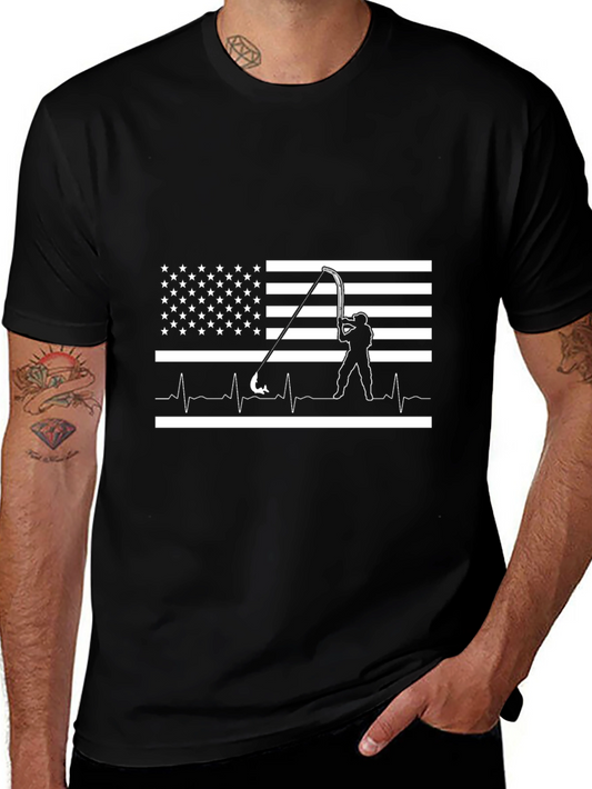American Flag Fishing Heartbeat T-Shirt