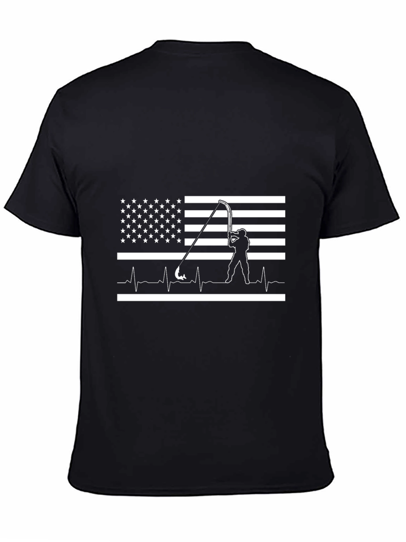 American Flag Fishing Heartbeat T-Shirt