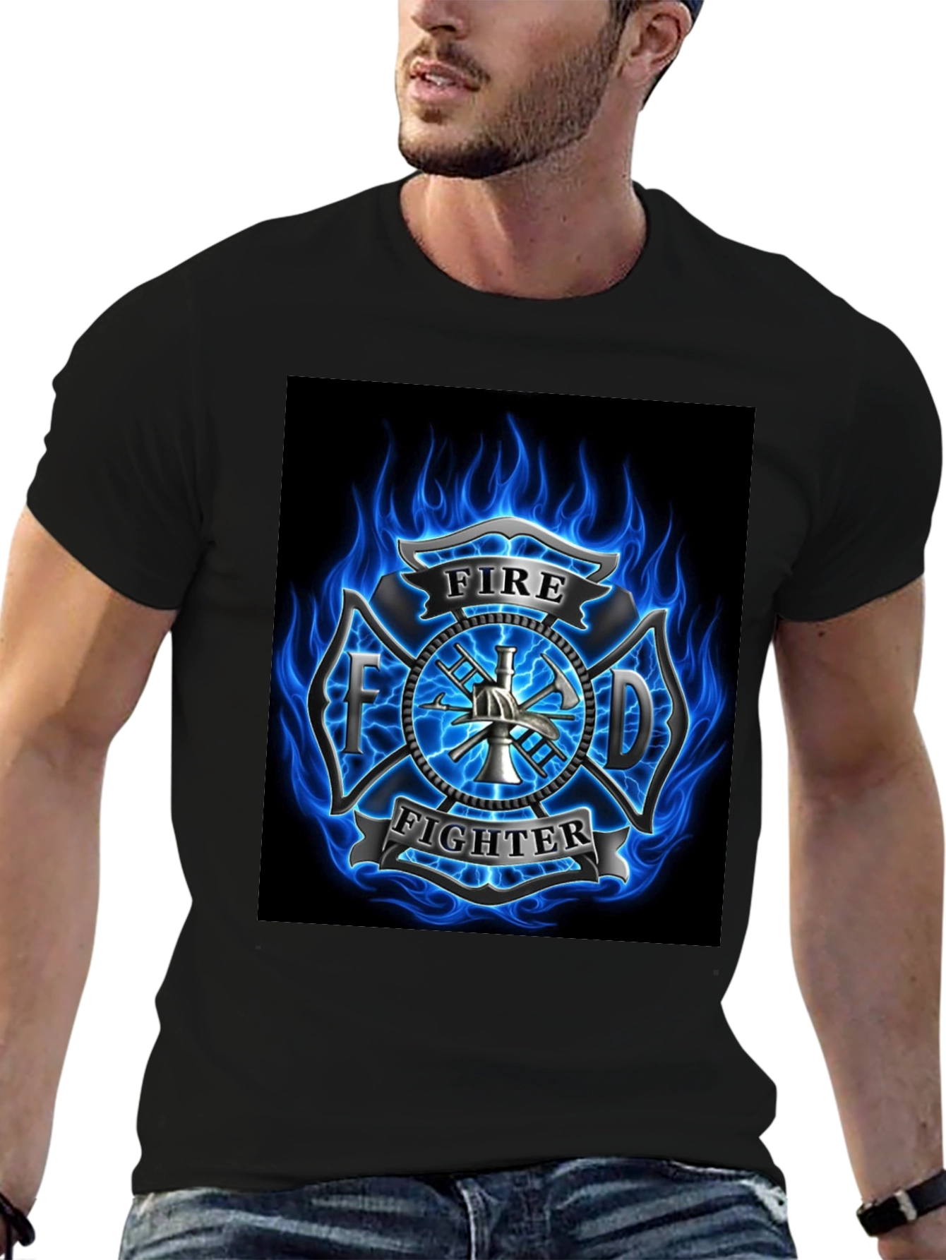 Firefighter Emblem Graphic Black T-Shirt