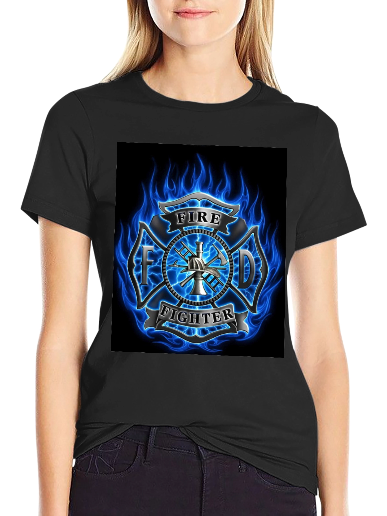 Firefighter Emblem Graphic Black T-Shirt