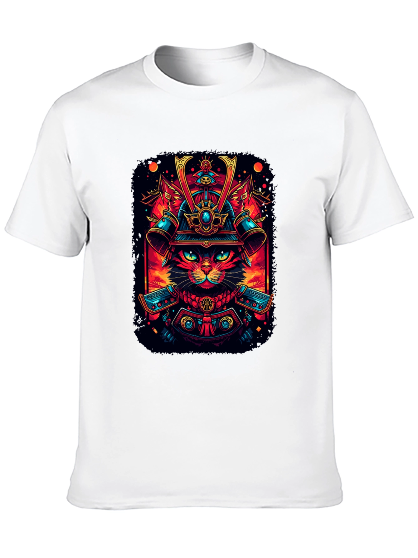Samurai Cat Graphic Tee - Black Cotton