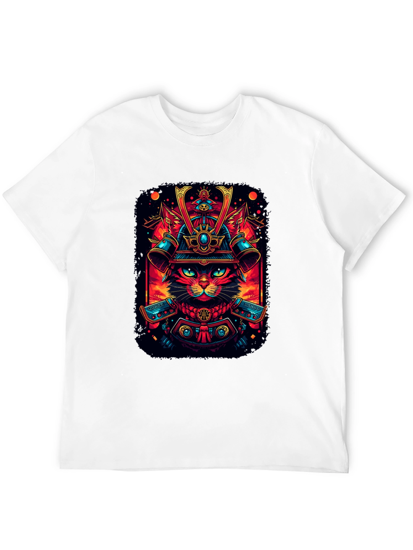 Samurai Cat Graphic Tee - Black Cotton