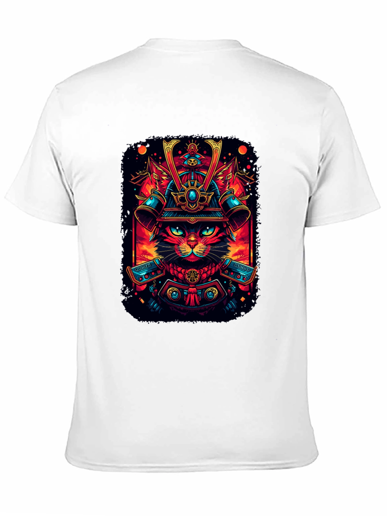 Samurai Cat Graphic Tee - Black Cotton