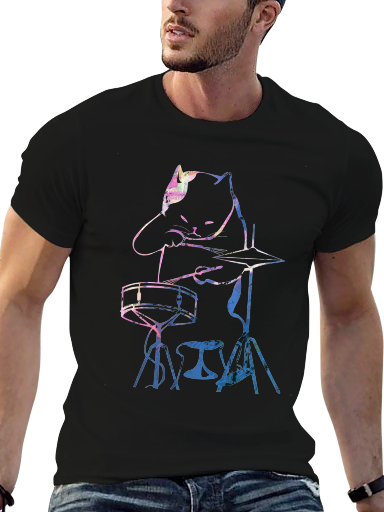Cool Cat Drummer Graphic Tee