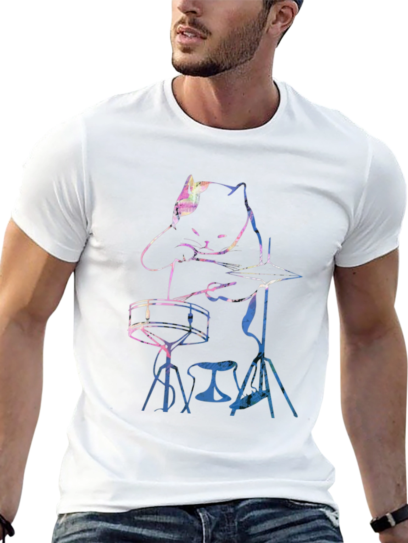 Cool Cat Drummer Graphic Tee