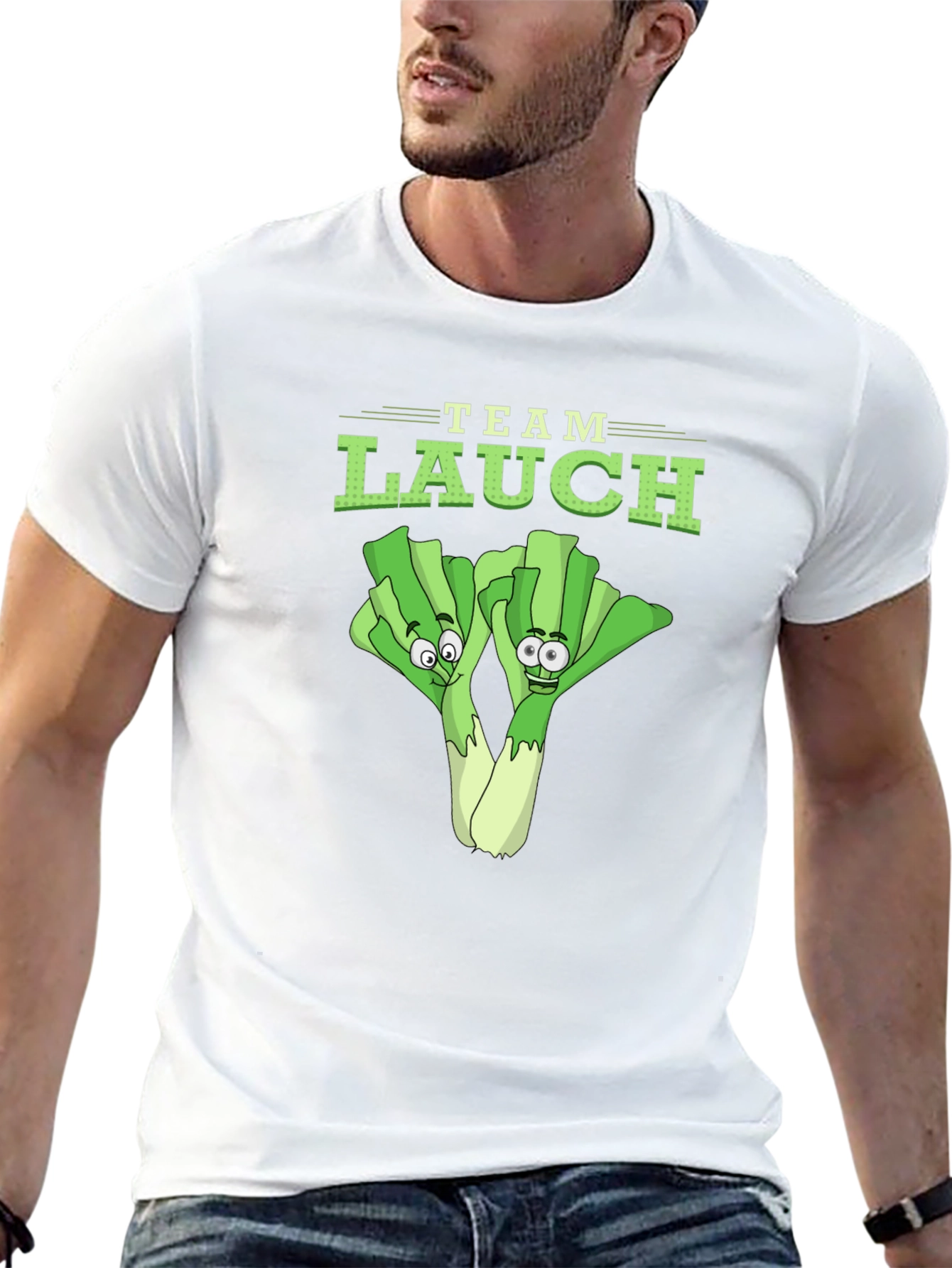Team Lauch Funny Leek Cartoon Graphic T-Shirt