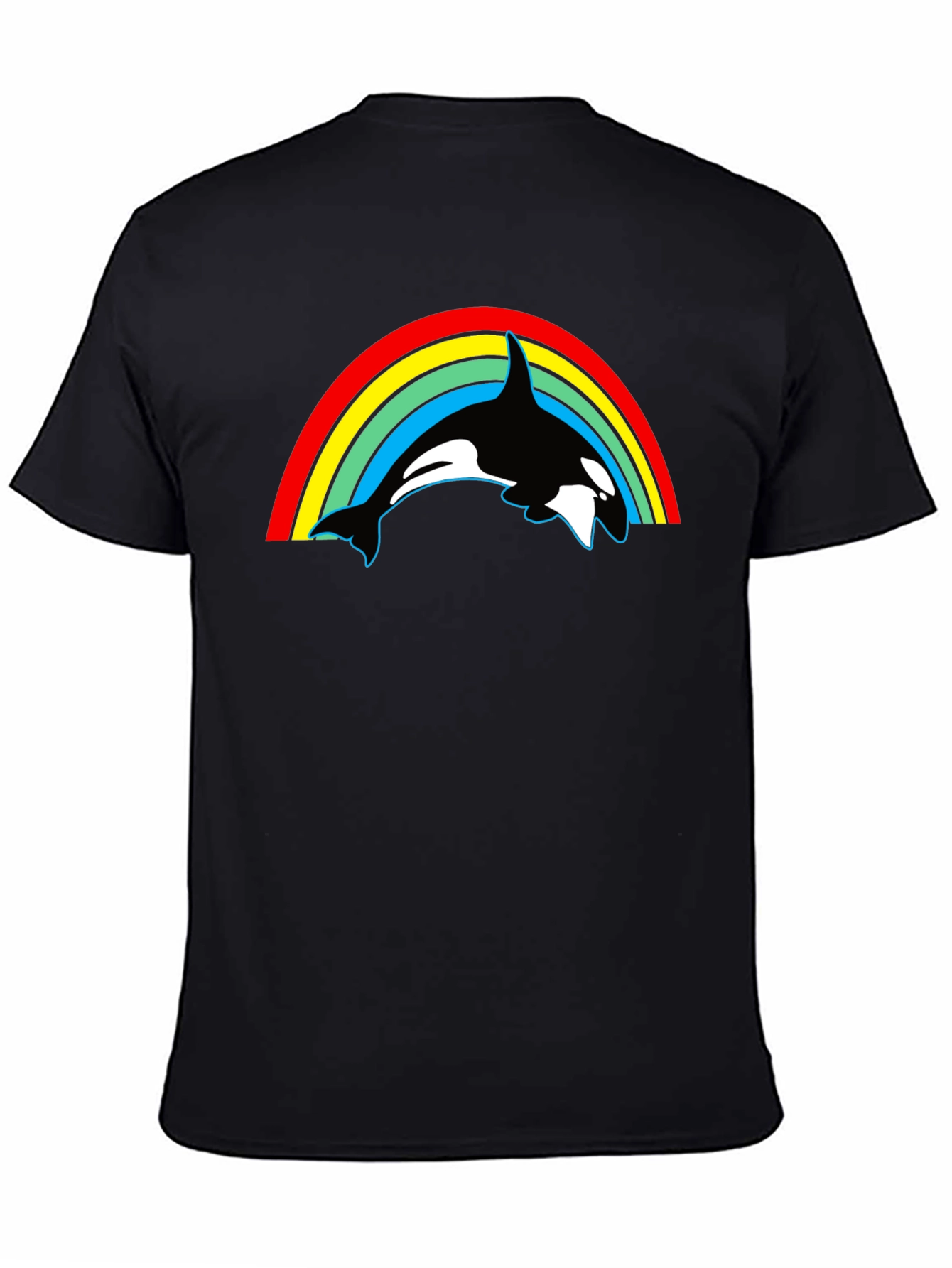 Orca Rainbow Graphic Tee - Black Cotton T-Shirt