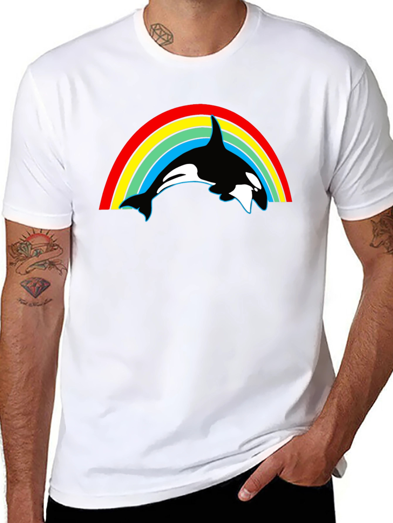 Orca Rainbow Graphic Tee - Black Cotton T-Shirt