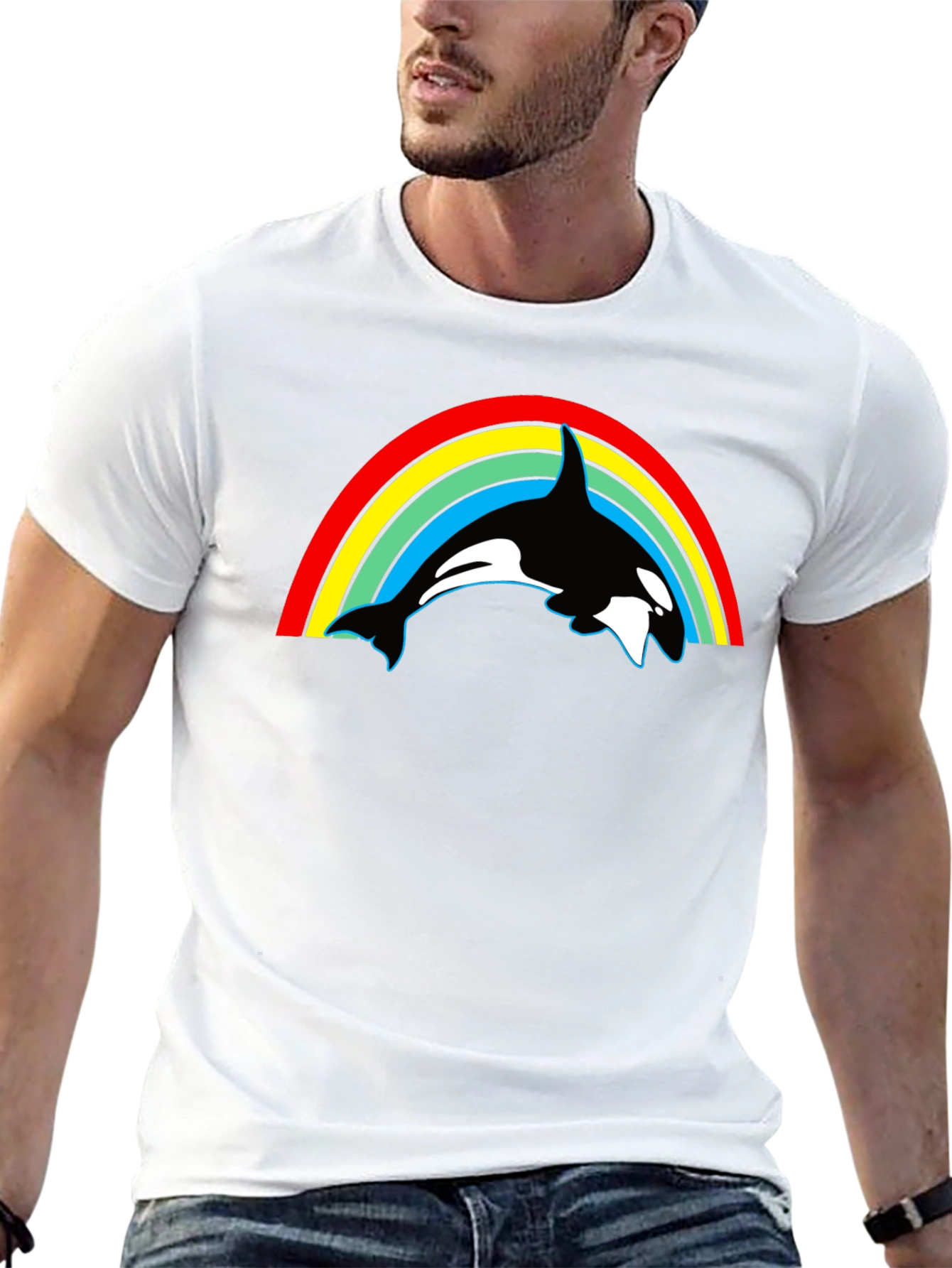 Orca Rainbow Graphic Tee - Black Cotton T-Shirt