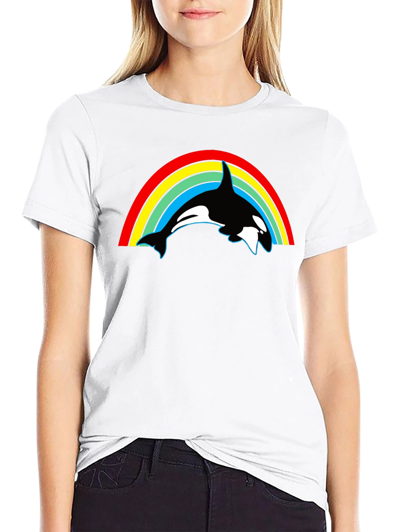 Orca Rainbow Graphic Tee - Black Cotton T-Shirt
