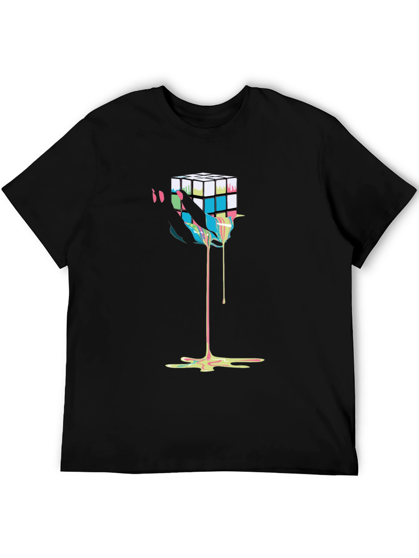 Rubiks Cube Drip Graphic Tee - Modern Art T-Shirt