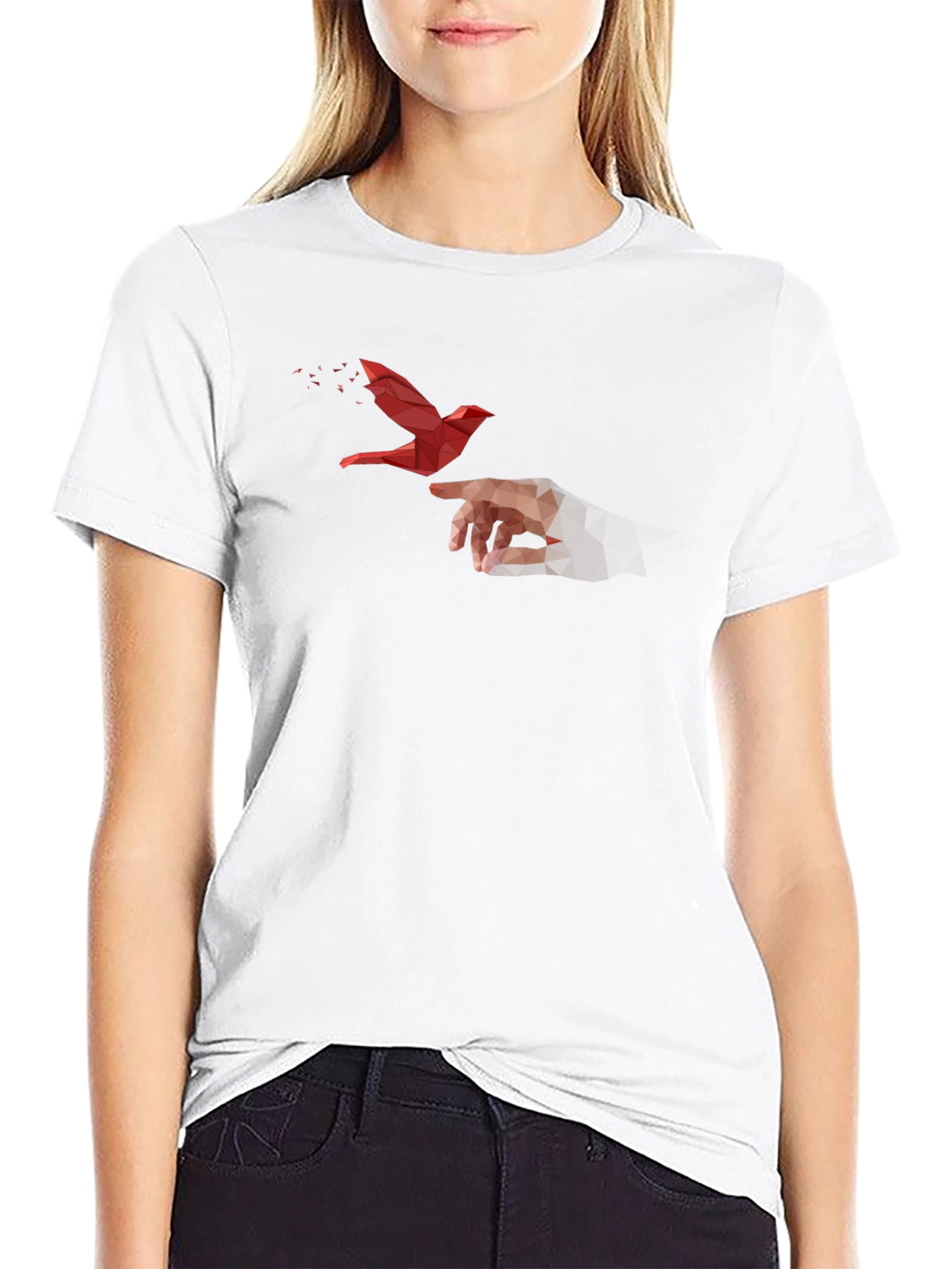Geometric Bird Graphic Black T-Shirt