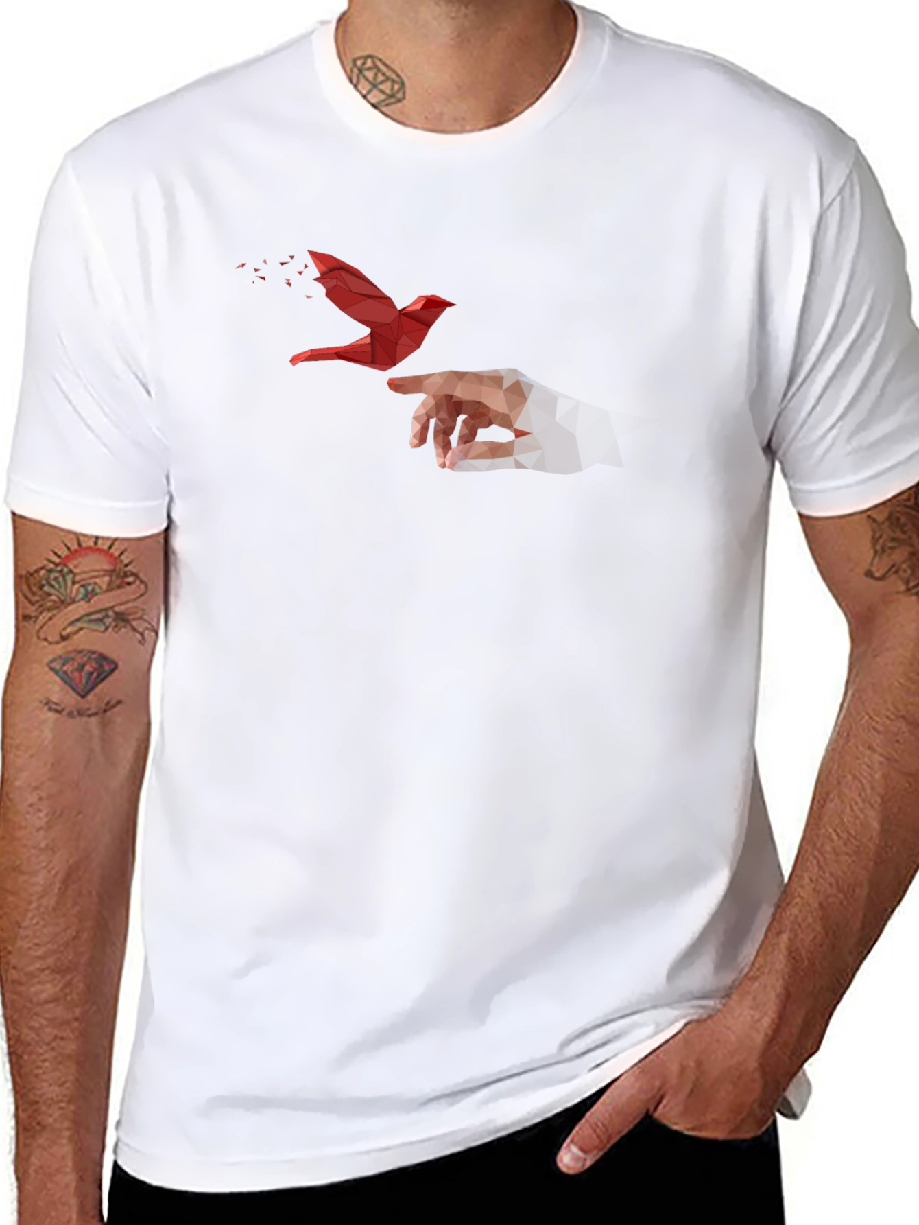 Geometric Bird Graphic Black T-Shirt