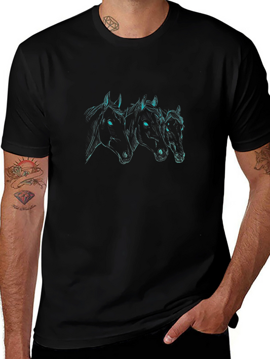Three Horses Graphic Black T-Shirt