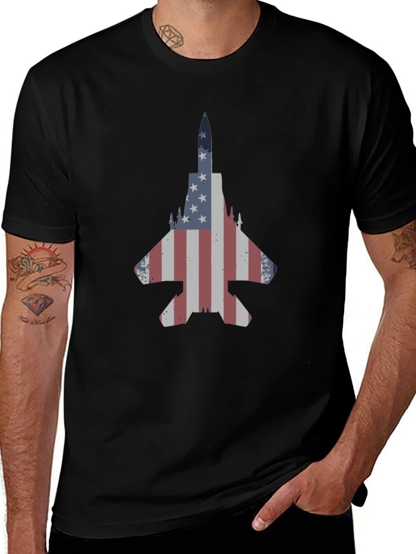 Patriotic Jet Fighter T-Shirt - American Flag Design