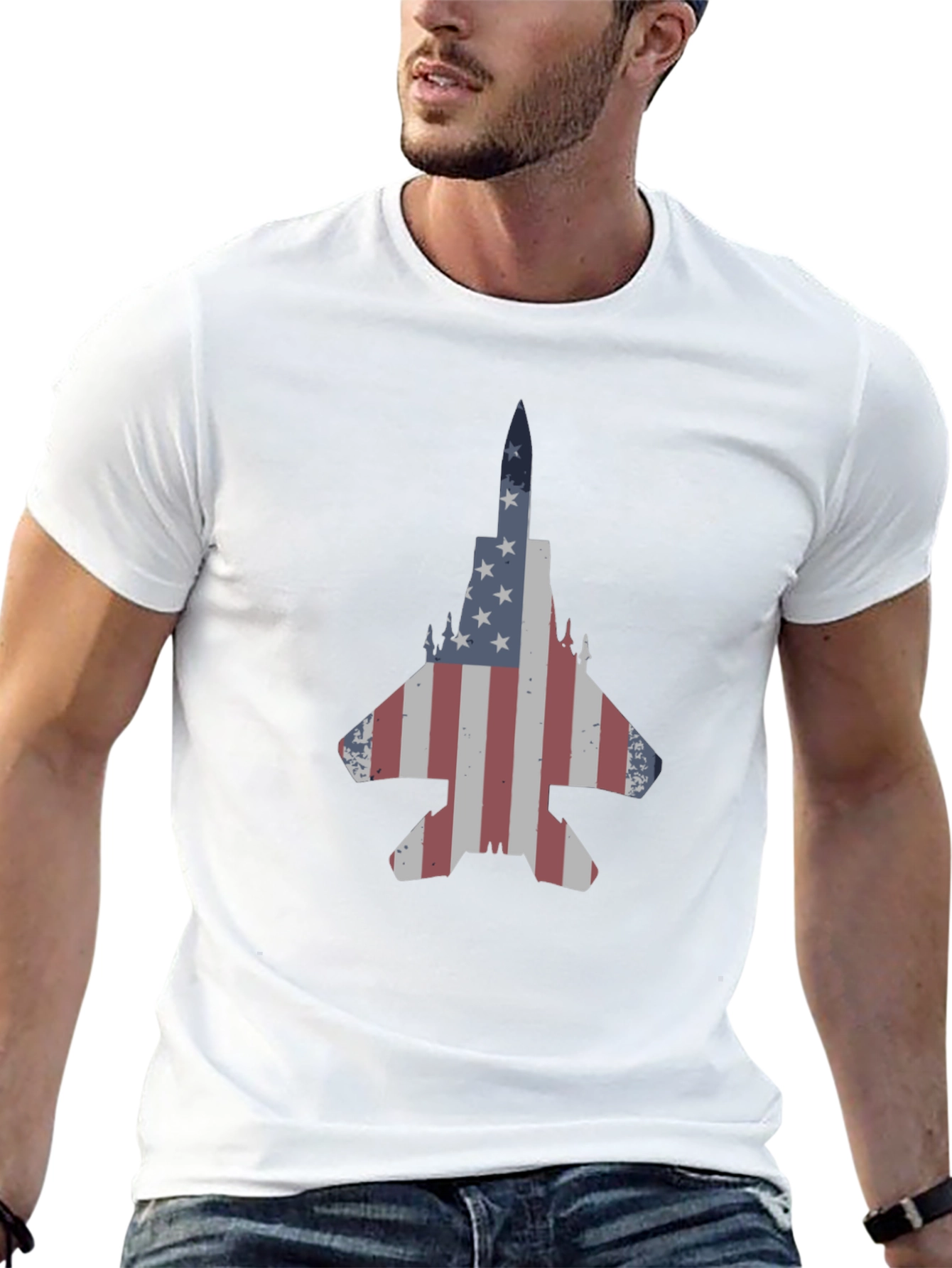 Patriotic Jet Fighter T-Shirt - American Flag Design