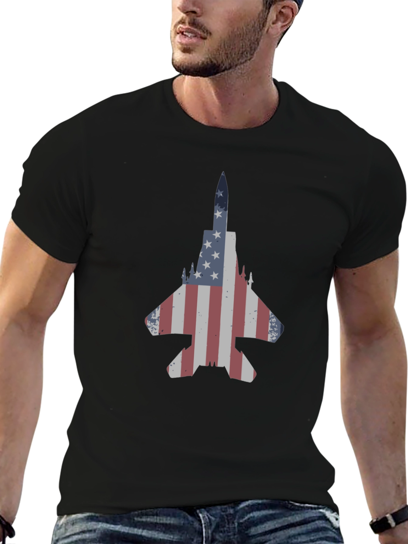 Patriotic Jet Fighter T-Shirt - American Flag Design
