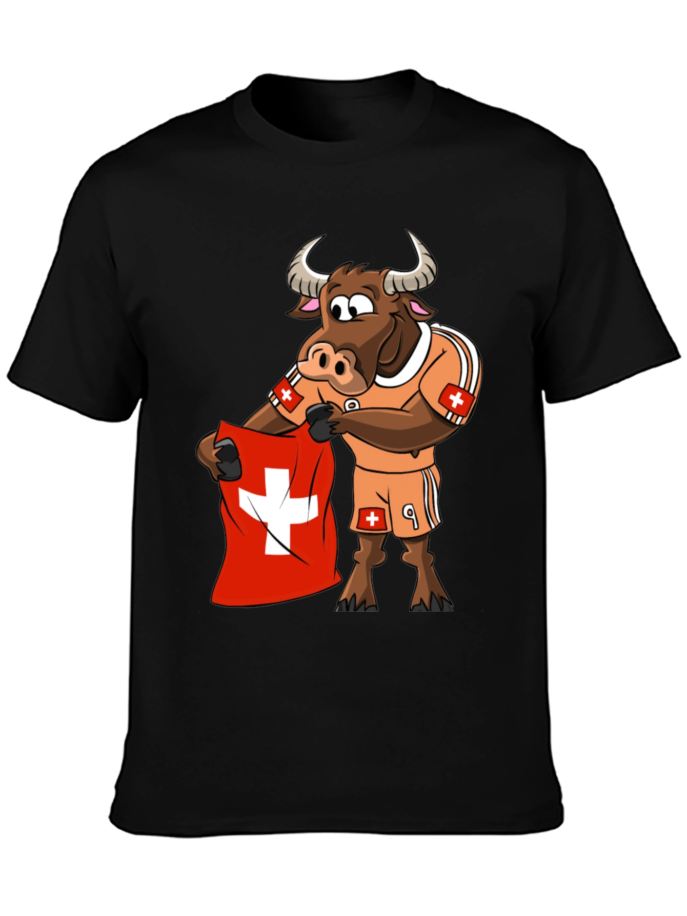 Swiss Bull Soccer Fan T-Shirt - Black Cotton Tee